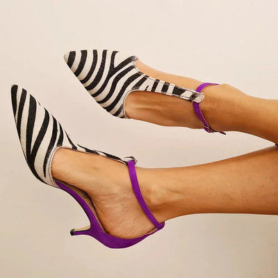 ELLE | LACADO STILETTO CON PATRÓN DE CEBRA Y TACÓN GRUESO