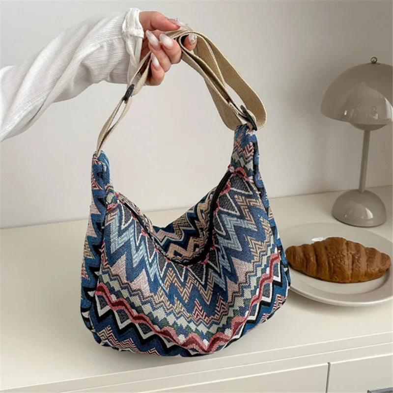 Lola | Bolsa Cruzada de Lona con Diseño de Ondas