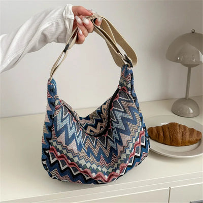 Lola | Bolsa Cruzada de Lona con Diseño de Ondas