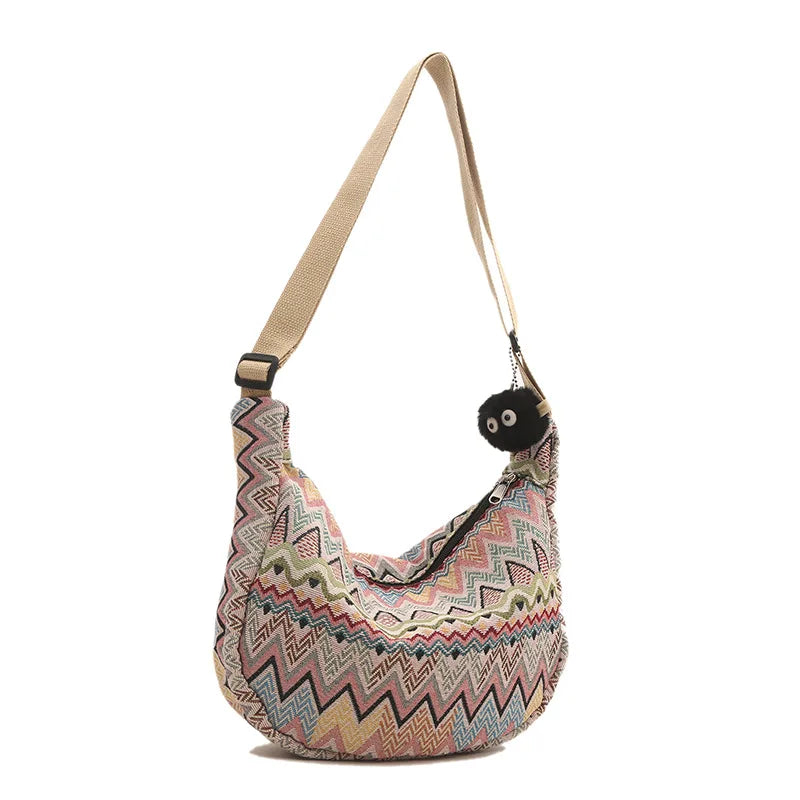 Lola | Bolsa Cruzada de Lona con Diseño de Ondas