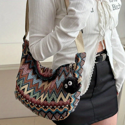 Lola | Bolsa Cruzada de Lona con Diseño de Ondas
