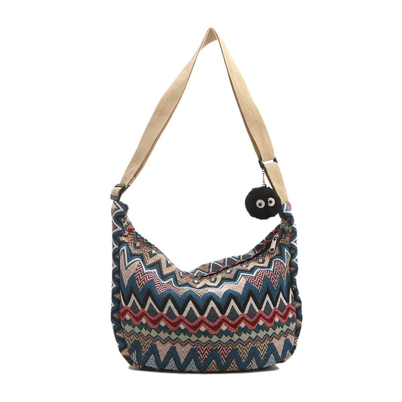 Lola | Bolsa Cruzada de Lona con Diseño de Ondas